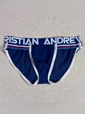 Andrew Christian Briefs Mens M Navy Logo Waistband Stretch Underwear